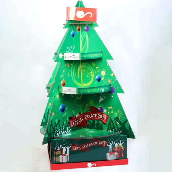 Christmas Tree Corrugated Retail Display Stand with Shelves