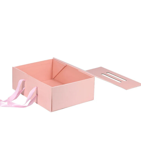 Custom Pink Rigid Gift Box with Ribbon Handles