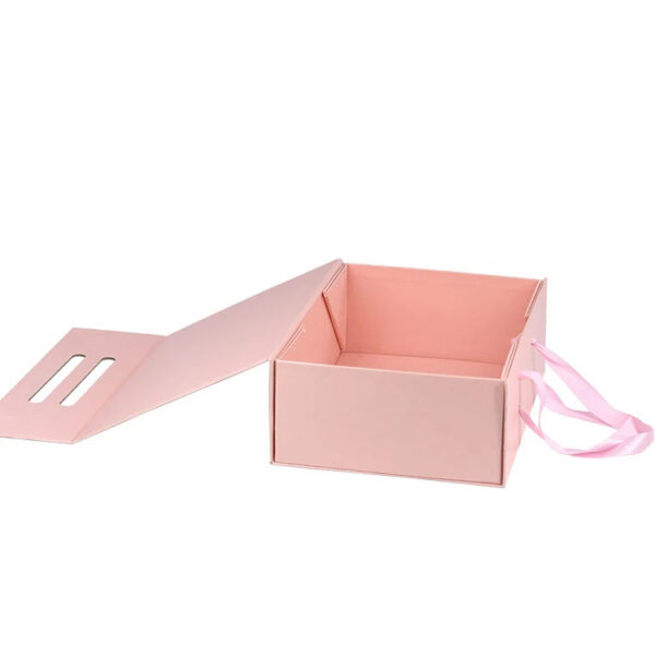 Custom Pink Rigid Gift Box with Ribbon Handles