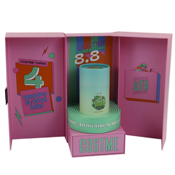Double-Door Cosmetic Gift Set Box with Round Display Insert Double-Door Cosmetic Gift Set Box with Round Display Insert