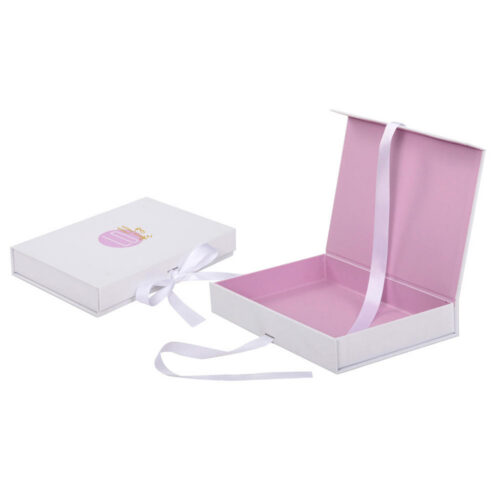 Foil Logo White Rigid Beauty Gift Box with Ribbon Closure 01 Foil Logo White Rigid Beauty Gift Box with Ribbon Closure