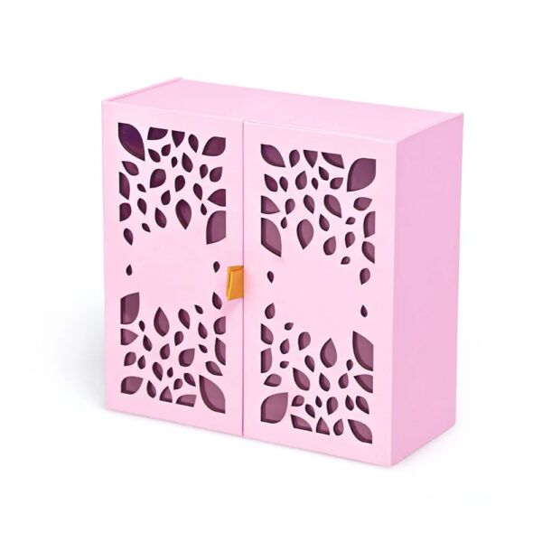 Pink Double Door Rigid Gift Box with Laser-Cut Leaf Lids