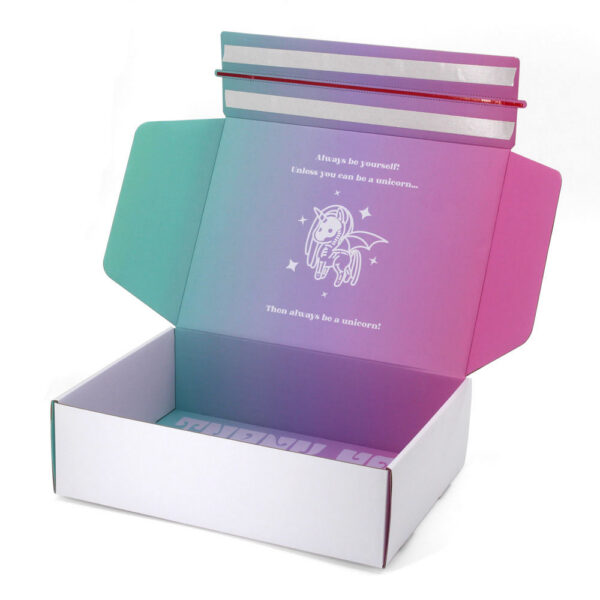 Printed Unicorn Mailer Box with Tear Strip Closure for Gifts Printed Unicorn Mailer Box with Tear Strip Closure for Gifts