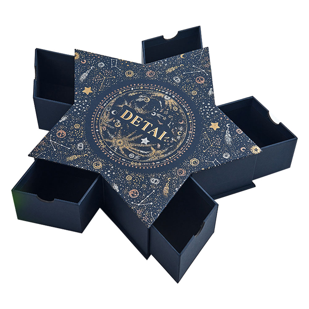 Caja de regalo rígida con forma de estrella y cinco cajones